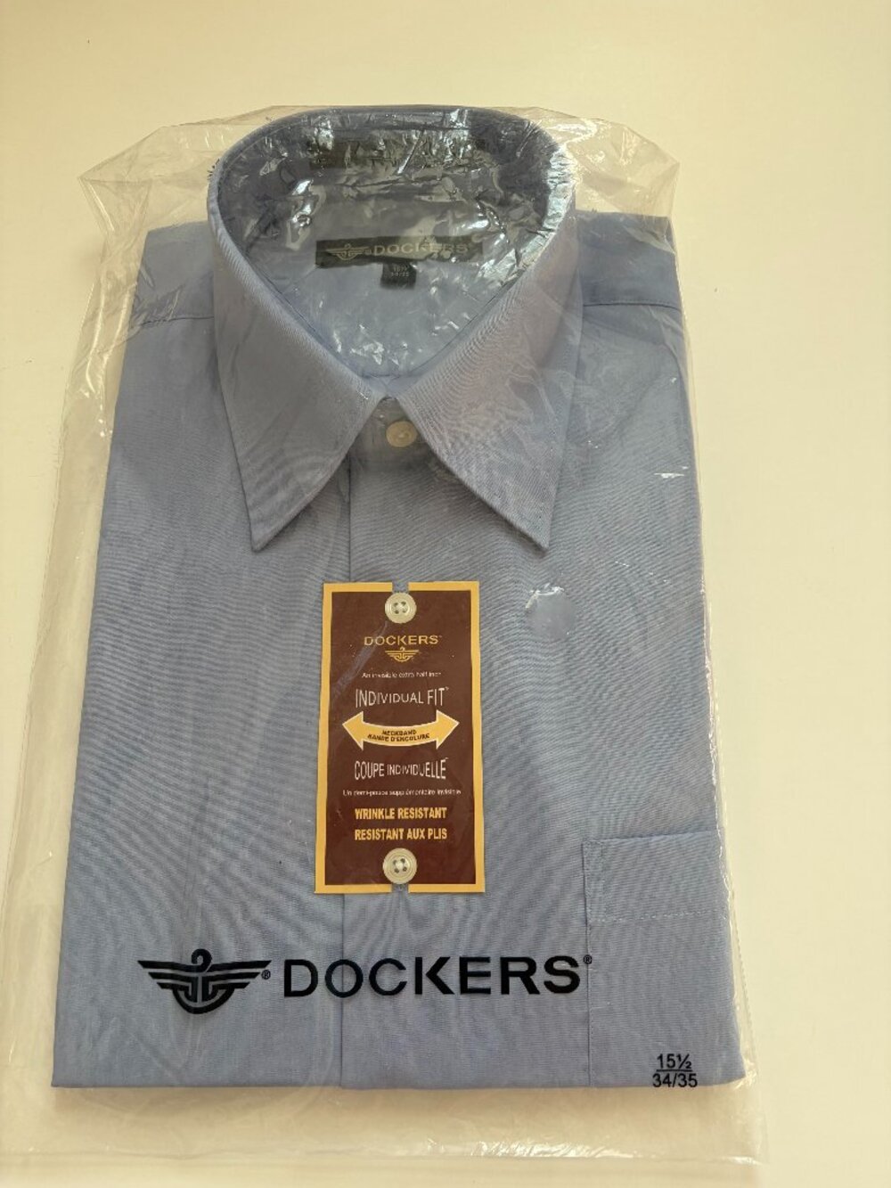 Vintage Dockers Men's 15.5 34/35 Light Blue Dress Shirt NEW Deadstock NWT